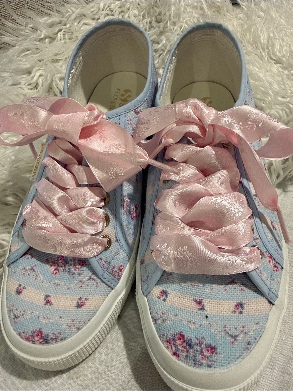 LOVE SHACK FANCY 🌸 SUPERGA Colab, Women’s Blue Pink Floral Sneakers, Size 40 / 9